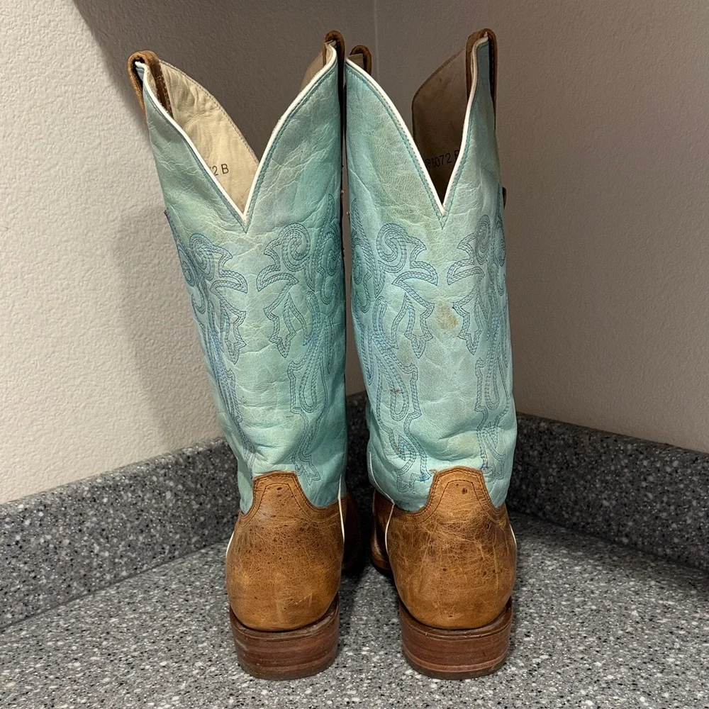 J.B. Dillon Turquoise and Brown Leather Western Cowboy Boots Women’s Size 10B - Picture 5 of 6